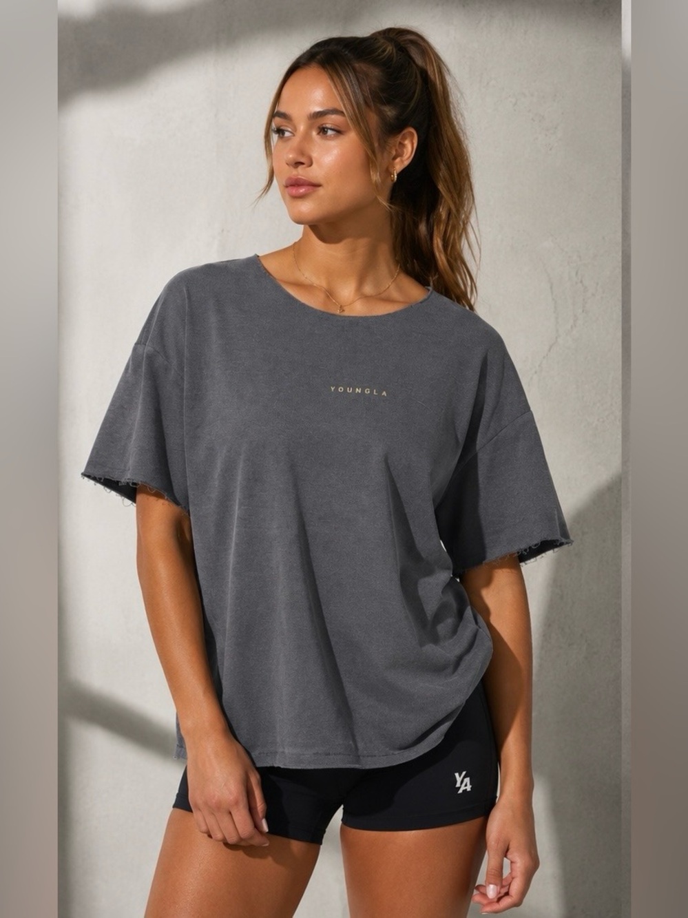 YOUNGLA Young Ambitious Club Heather Grey Creme Reversible Top Athleisure Gymrat